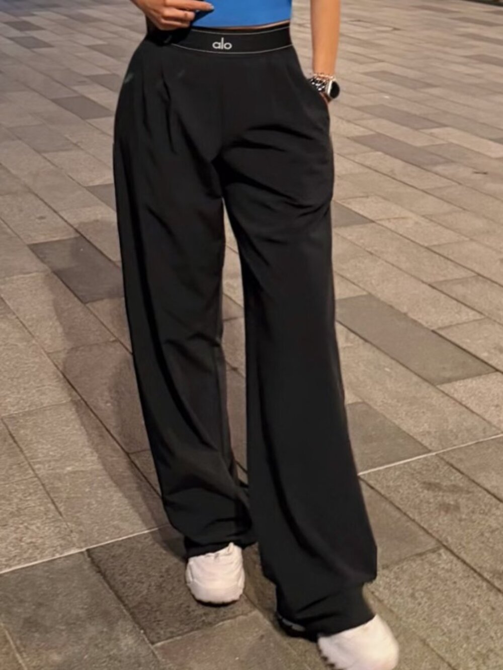 🧇ALO Yoga Suit Up Trouser Black (Regular)🥓Chic Wide Leg Everyday Pants